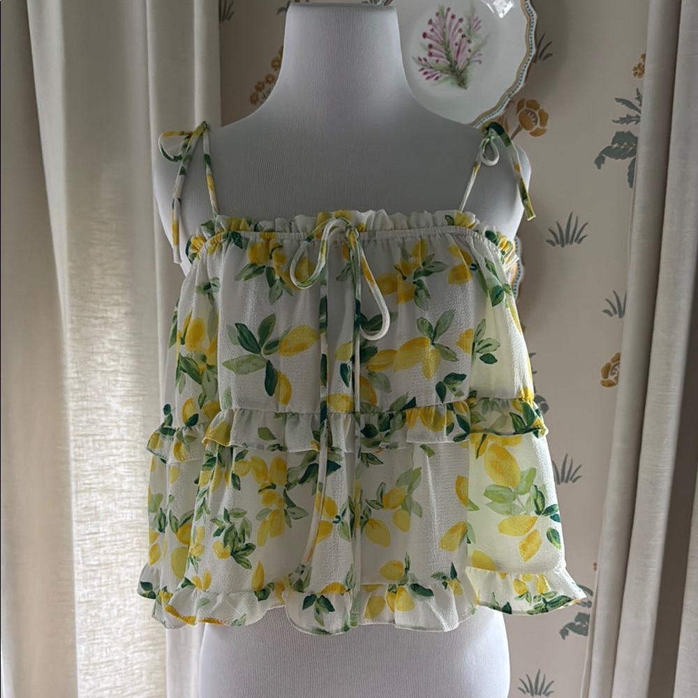 Lemon Print Ruffle Top